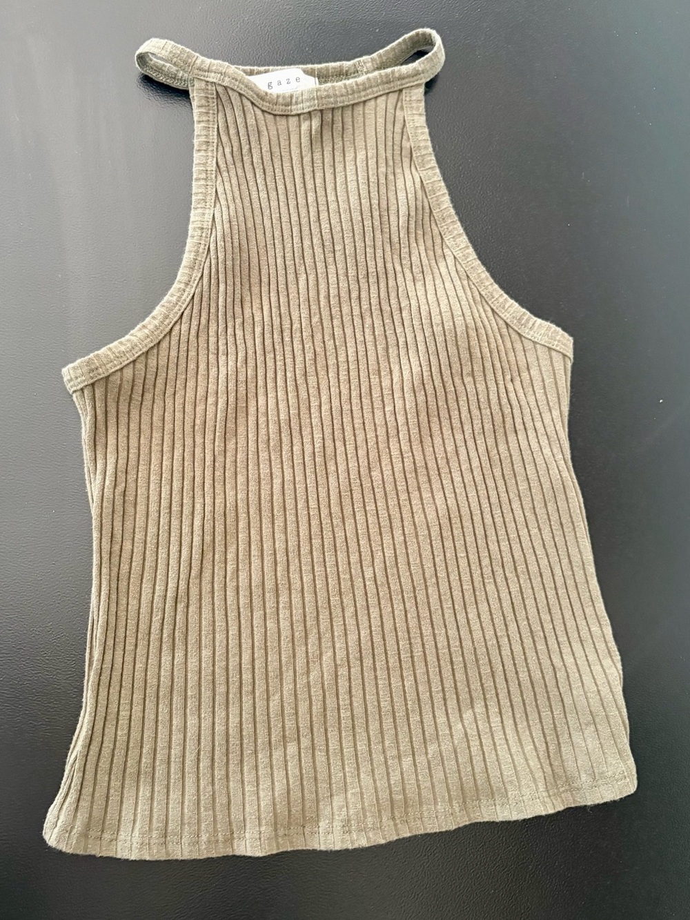 gaze Ribbed Halter Tank Top - Olive